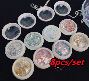 8-Colors Aurora Mermaid Chunky Hexagon Nail Sequin Shining Mixed Nail Glitter Flakes Irregular Paillette Mermaid Sparkly Flakes