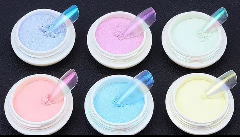 Aurora Nail Transparent Dipping Powder  Mermaid Effect Chrome Pigment Dust Manicu 6pcs/set