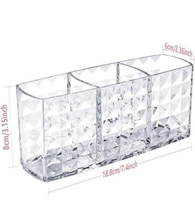 Makeup Organiser, 3 Slots Clear Acrylic Makeup Brush Holder
